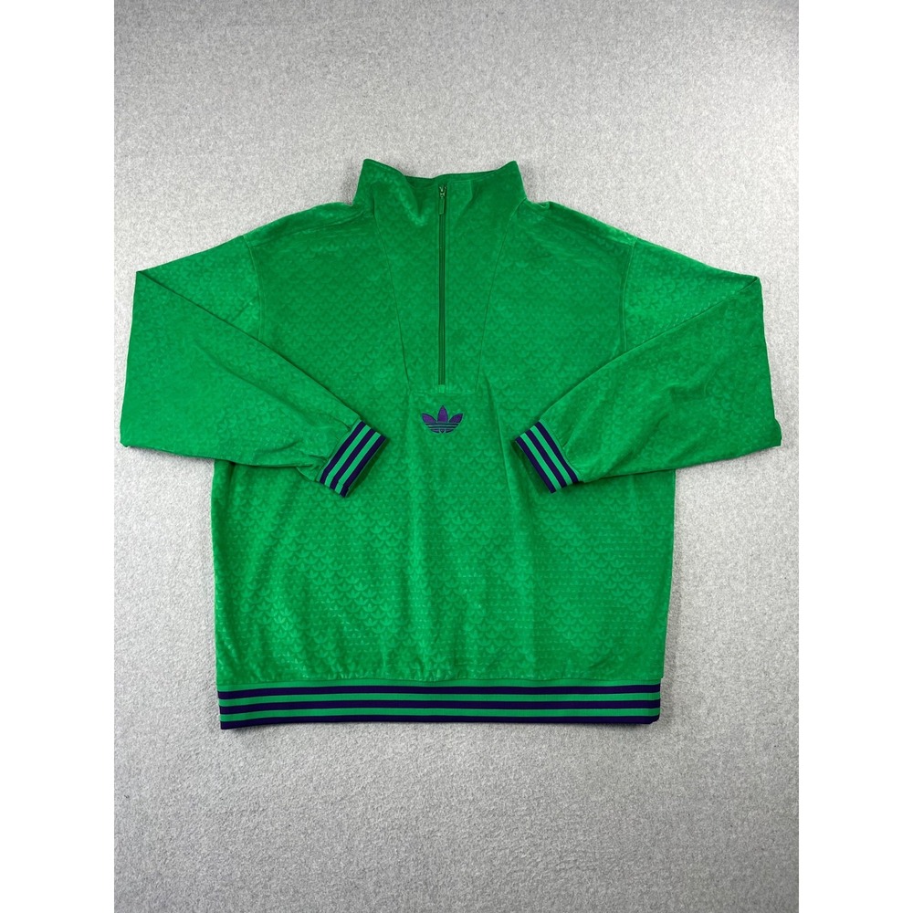 Adidas Adicolor Heritage Now Funnel Velour Top Mens 2XL Green 1/2 Zip Pullover